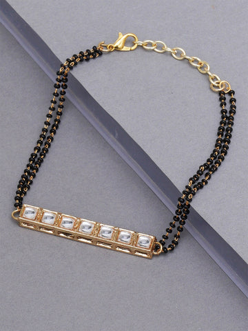 Women Gold-Plated Black Beaded & Kundan Studded Mangalsutra Bracelet