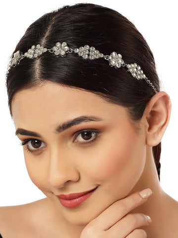 Karatcart Oxidised Silver Kundan Hairband for Women