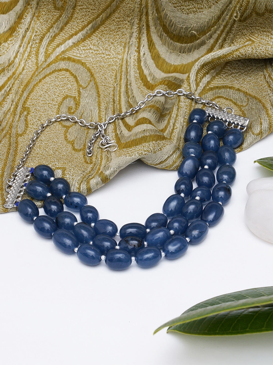 Women Blue & Silver-Toned Beaded Choker Necklace