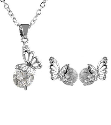 Karatcart Platinum Plated Silver Butterfly Shaped Austrian Crystal Pendant Set