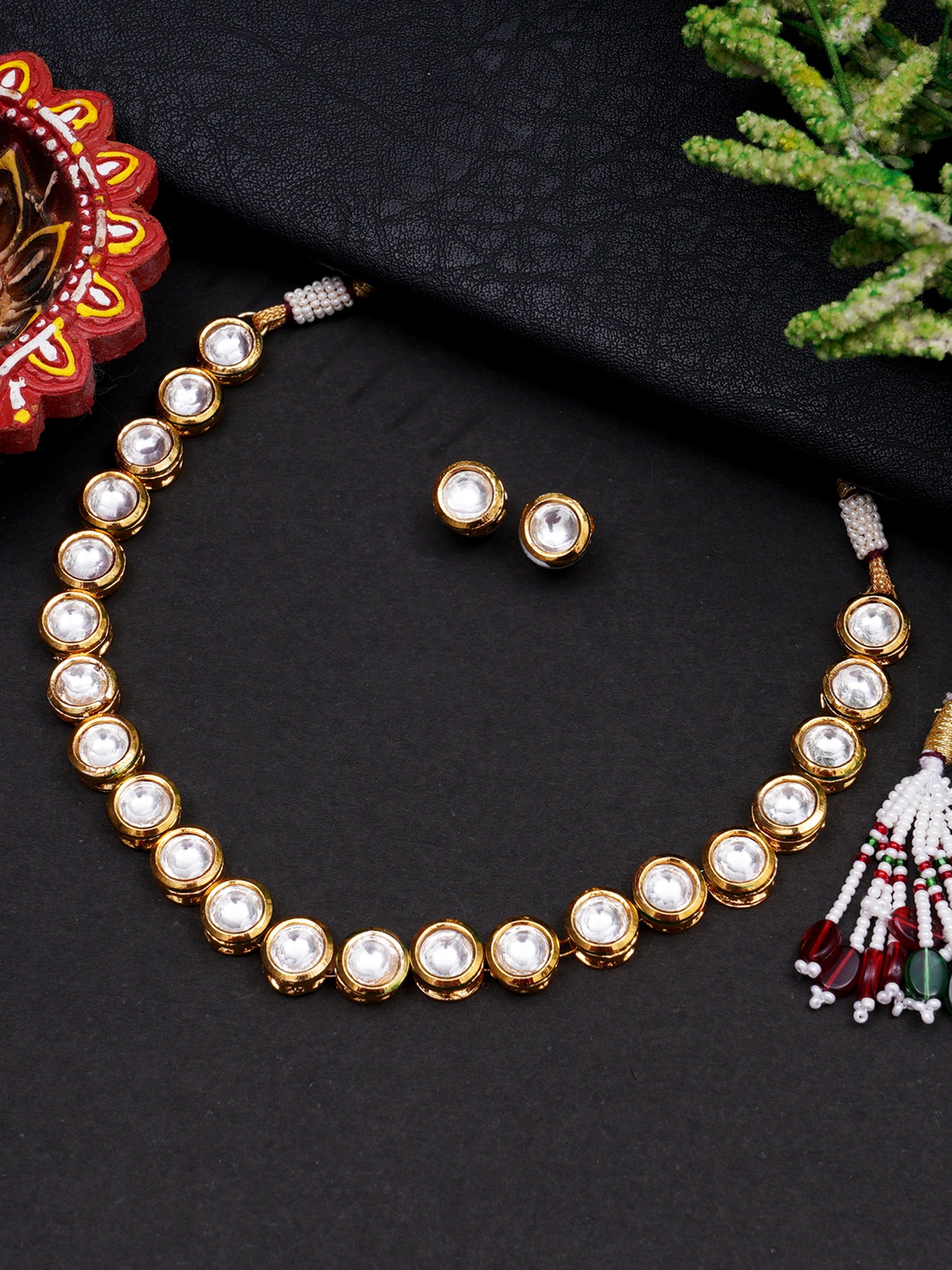 Traditional Gold Plated Polki Kundan Necklace Set