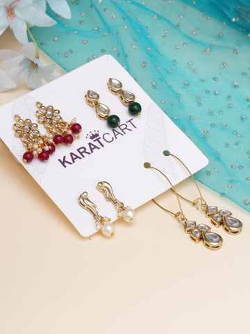 Karatcart Set of 4 Handcrafted Kundan Earrings Combo for Women