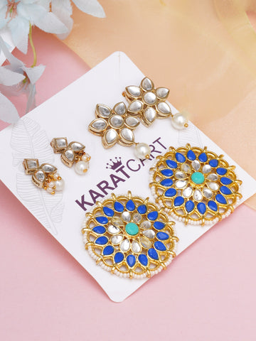 Karatcart Set of 3 Handcrafted Kundan Earrings Combo for Women