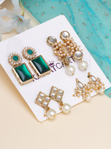 Karatcart Set of 4 Handcrafted Kundan Earrings Combo for Women