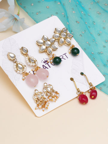 Karatcart Set of 4 Handcrafted Kundan Earrings Combo for Women