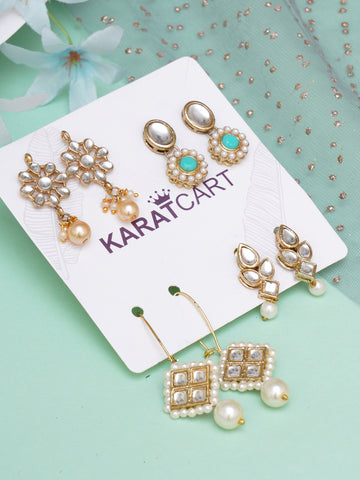 Karatcart Set of 4 Handcrafted Kundan Earrings Combo for Women