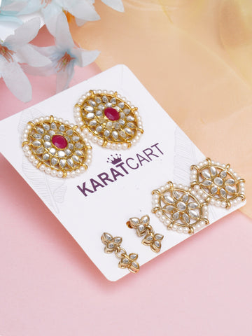 Karatcart Set of 3 Handcrafted Kundan Earrings Combo for Women