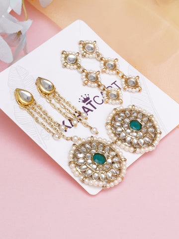 Karatcart Set of 3 Handcrafted Kundan Earrings Combo for Women