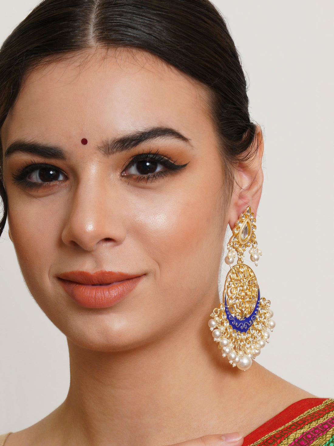 Karatcart Gold Plated Handcrafted Blue Meena and Pearl Dangler Earrings for Women