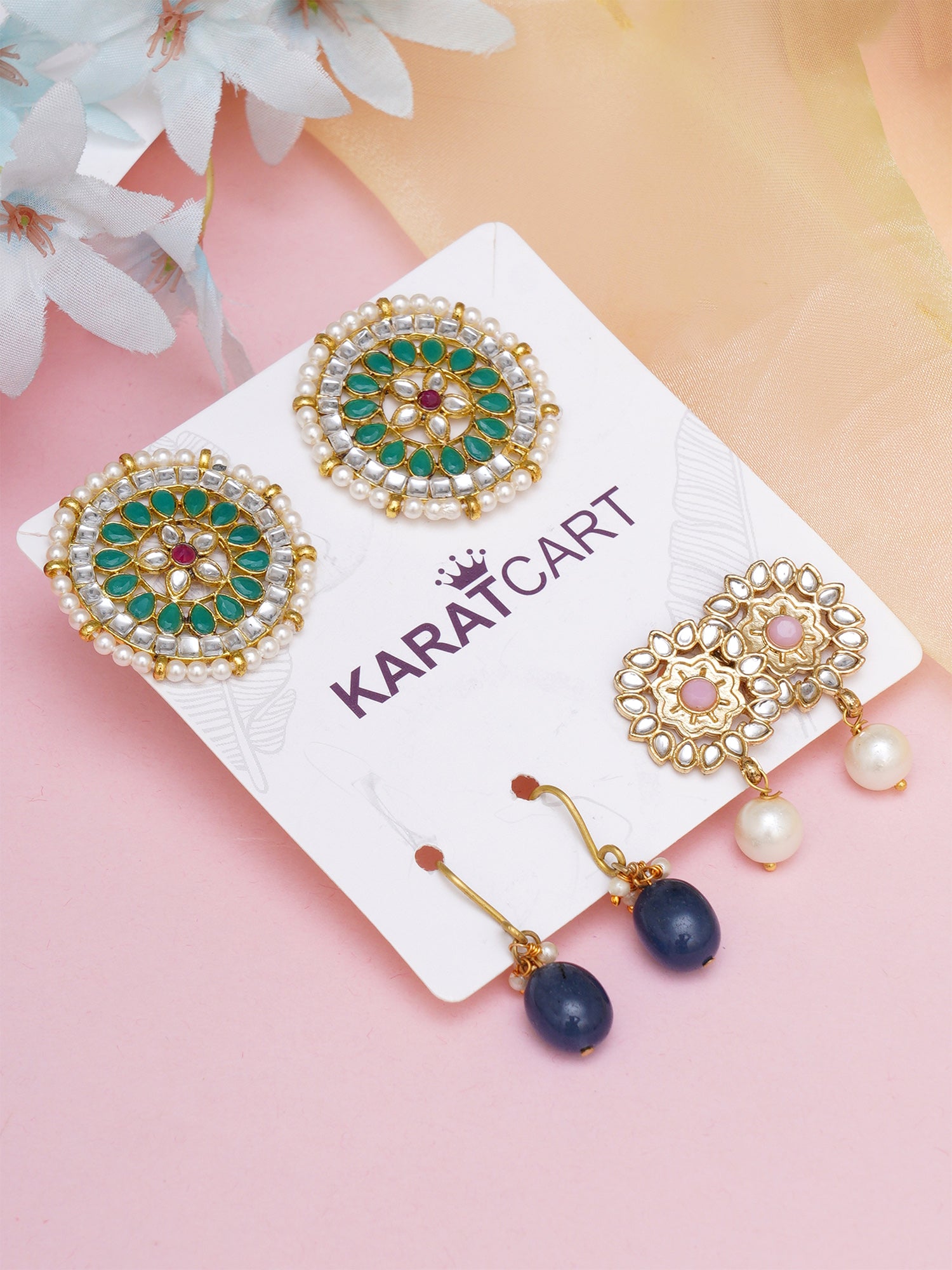 Karatcart Set of 3 Handcrafted Kundan Earrings Combo for Women