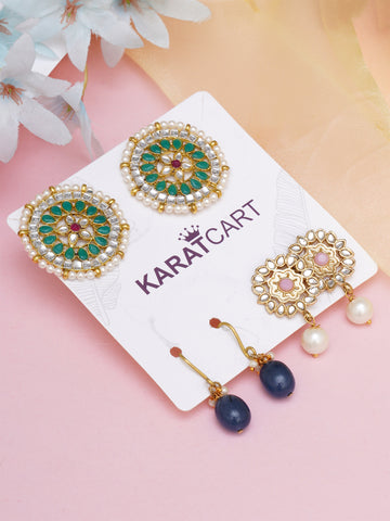 Karatcart Set of 3 Handcrafted Kundan Earrings Combo for Women