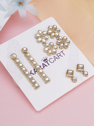 Karatcart Set of 3 Handcrafted Kundan Earrings Combo for Women