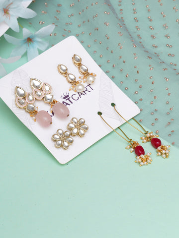 Karatcart Set of 4 Handcrafted Kundan Earrings Combo for Women