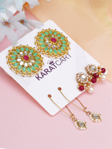 Karatcart Set of 3 Handcrafted Kundan Earrings Combo for Women