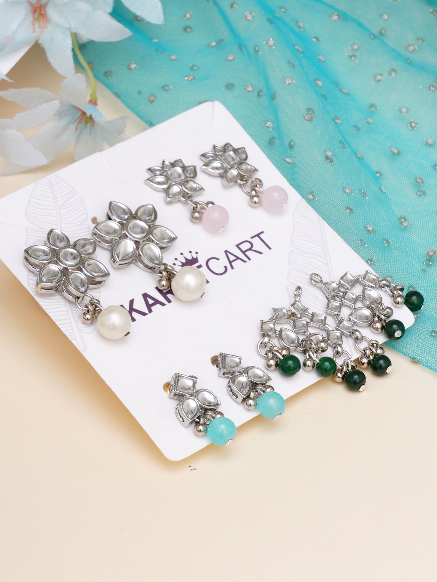 Karatcart Set of 4 Handcrafted Kundan Earrings Combo for Women