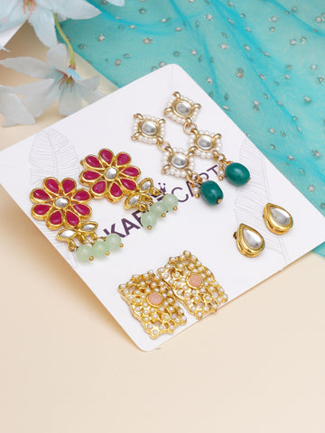 Karatcart Set of 4 Handcrafted Kundan Earrings Combo for Women