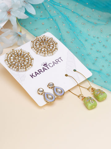 Karatcart Set of 4 Handcrafted Kundan Earrings Combo for Women