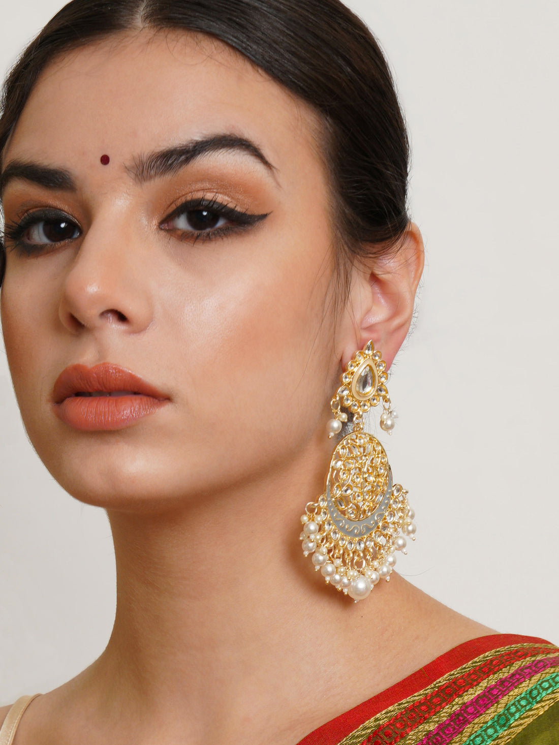 Karatcart Gold Plated Handcrafted Grey Meena and Pearl Dangler Earrings for Women