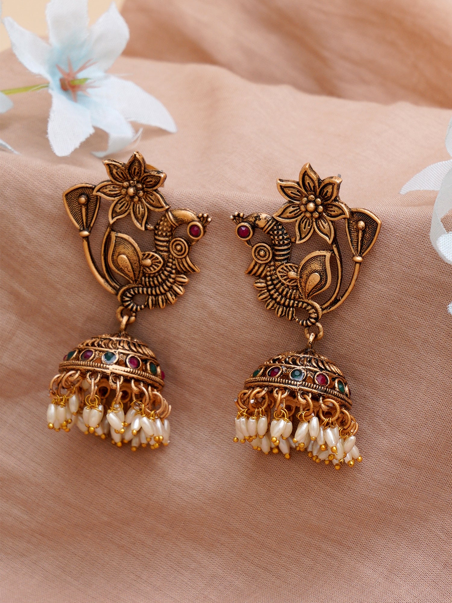Karatcart Gold Plated Peacock Shape Jhumki for Women