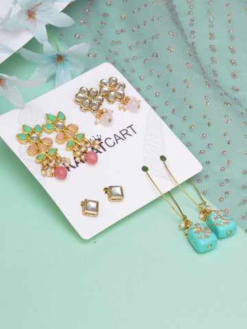 Karatcart Set of 4 Handcrafted Kundan Earrings Combo for Women