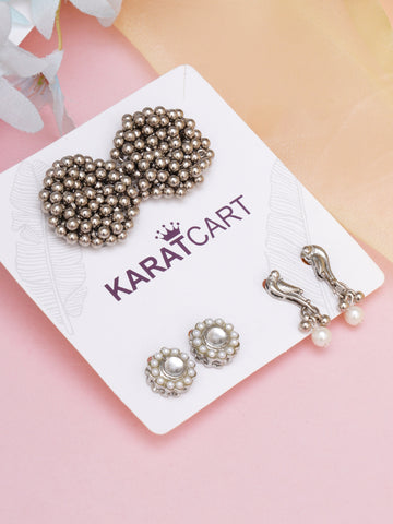Karatcart Set of 3 Handcrafted Kundan Earrings Combo for Women