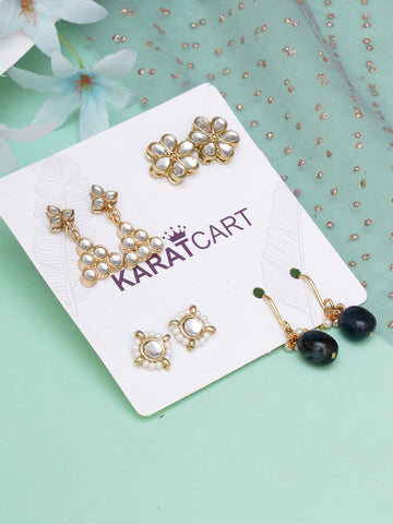 Karatcart Set of 4 Handcrafted Kundan Earrings Combo for Women
