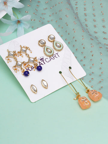 Karatcart Set of 4 Handcrafted Kundan Earrings Combo for Women