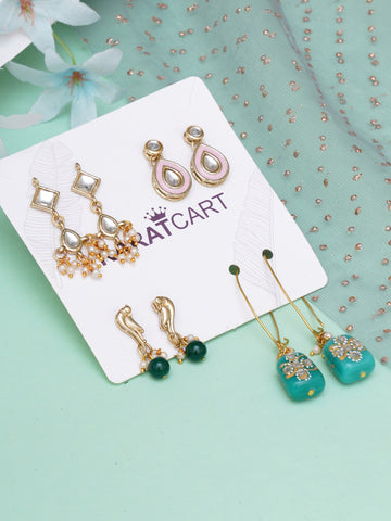 Karatcart Set of 4 Handcrafted Kundan Earrings Combo for Women