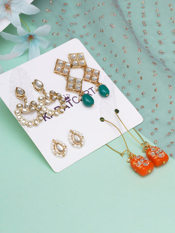 Karatcart Set of 4 Handcrafted Kundan Earrings Combo for Women
