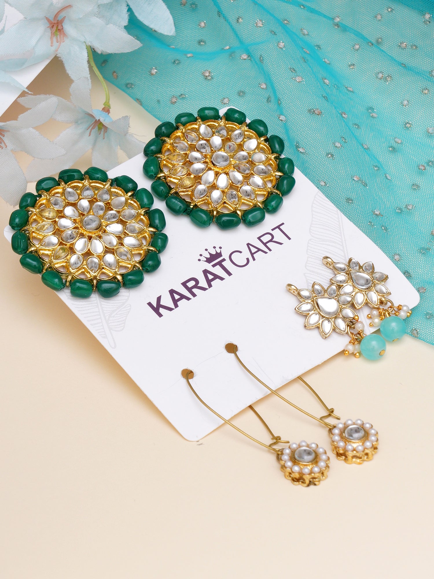 Karatcart Set of 3 Handcrafted Kundan Earrings Combo for Women