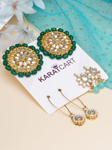 Karatcart Set of 3 Handcrafted Kundan Earrings Combo for Women