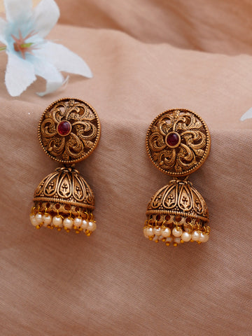 Karatcart Gold Plated Round Jhumki Earrings for Women