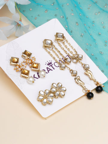 Karatcart Set of 4 Handcrafted Kundan Earrings Combo for Women